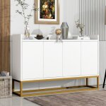 Buffet bahut buffet moderne minimaliste 4 portes sans poign�es blanc - salon cuisine salle � manger - ...