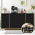 Buffet bahut - novlys - 150cm avec 4 portes ondules - meuble de rangement salon salle  manger - noir ...