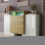 Buffet bahut - pdzzzd - armoire de salon - led multicolores - blanc et bois - 140x30x775 cm