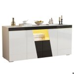 Buffet - bahut salon : 3 placards 4 portes + rangement grand volume + bande led - 140x40x65cm noir & ...