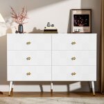 Buffet bahut de salon buffet blanc avec 6 tiroirs style moderne commode armoire de rangement120x40x80cm ...