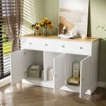 Buffet bahut de salon el�gant armoire de cuisine avec 3 portes 2 tiroirs meuble moderne d�cor ch�ne et ...