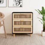 Buffet bahut de salonarmoire de cuisine noir 60x30x70 cm bois de pin massif et rotin naturel bonnie b20023307 ...