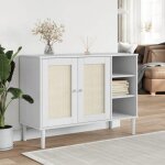 Buffet bahut de salonarmoire de cuisine senja aspect rotin blanc 112x40x80cm bois massif de pin bonnie ...