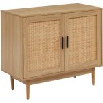 Buffet 2 portes avec cannage naturel - dcor imitation bois - l 90 x p 395 x h 75cm - amana