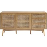 Buffet ines effet chne et cannage rotin l150cm - bois