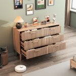 Buffet bas 100cm avec façades à lattes style japandi commode à 6 tiroirs en bois finition chêne meuble ... Buffet bas 100cm avec façades à lattes style japandi commode à 6 tiroirs en bois finition chêne meuble ...