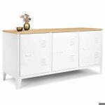 Buffet bas 113 cm 3 portes mtal blanc plateau bois design industriel