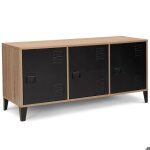 Buffet bas 113 cm bois 3 portes métal noir design industriel Buffet bas 113 cm bois 3 portes métal noir design industriel
