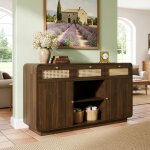 Buffet bas 120�40�85 cm meuble de rangement salon commode bois avec 3 tiroirs 2 portes 2 compartiments ...
