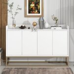Buffet bas 120x30x80 cm 4 portes moderne en bois et m�tal dor� ? meuble de rangement avec �tag�res r�glables ...