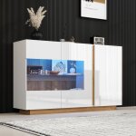 Buffet bas 138x38x90. 5cm - tkopy - bahut avec led et rangement - buffet cuisine moderne avec 2 portes ...
