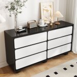 Buffet bas 140�38�74. 5 cm buffet de cuisine avec 6 tiroirs buffet salon en blanc et noir convient salons ...