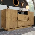 Buffet bas 140�40�70 cm avec 2 tiroirs + 2 armoires buffet de cuisine avec verre esg et poign�es noires ...