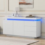 Buffet bas 140x35x72. 5cm - tkopy - bahut avec led - buffet cuisine moderne avec 2 portes et 3 tiroirs ...
