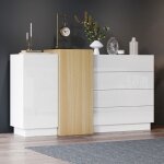 Buffet bas 160x37x75cm - tkopy - bahut avec 2 portes et 4 tiroirs - buffet cuisine moderne avec espace ...