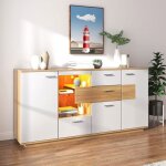 Buffet bas 160x40x77cm avec led - tkopy - bahut avec 2 portes et 4 tiroirs - armoire de salon moderne ...