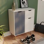 Buffet bas 2 portes 1 tiroir blanc et gris ? table armoire meuble de rangement