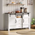 Buffet bas avec 2 porte coulissante et 3 tiroirs buffet blanc style rustique pour salle  manger cuisine ...