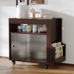 Bout de canapé - meuble de salon avec 2 portes coulissantes en verre et compartiment ouvert 50 x 30 x ... Bout de canapé - meuble de salon avec 2 portes coulissantes en verre et compartiment ouvert 50 x 30 x ...