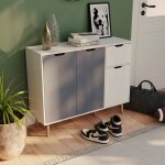 Buffet bas 3 portes 1 tiroir blanc et gris ? table armoire meuble de rangement