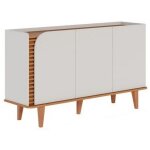Buffet bas 3 portes 5 niches blanc et chne 5 pieds bois l 136 h 79. 2 p 39. 3 cm - l 136 x l 39. 3 x ...