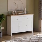 Buffet bas arlington 2 tiroirs 3 portes blanc et ch�ne ? table armoire meuble de rangement