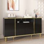 Buffet bas - buffet bahut led - 4 portes et 1 tiroir - b150 / t40 / h80cm - noir finition brillante - ...