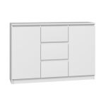 Buffet bas blanc 120 cm - 3 tiroirs et 2 portes - meuble de rangement buffet salon salle  manger - dimensions ...