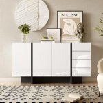 Buffet bas blanc brillant buffet bahut moderne avec 3 portes 4 tiroirs meuble de salonarmoire salle  ...