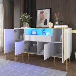 Buffet bas - blanc - 150x40x80 cm - 1 tiroir - 4 portes - design moderne Buffet bas - blanc - 150x40x80 cm - 1 tiroir - 4 portes - design moderne
