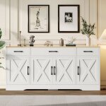Buffet bas blanc modern4 portes + 3 tiroirs160 * 37 * 75 cm style r�tro industrielarmoire de salon - ...