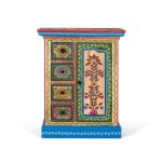 Buffet bas - bois de manguier - d�coration florale - multicolore - style ethnique