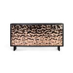 Buffet bas - bois de manguier - laqu noir - feuille de cuivre - pieds en fer