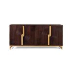 Buffet bas en bois massif - 4 portes - d�tails dor�s - style art d�co - manguier massif - 175x80x47 cm ...