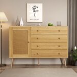 Buffet bas en bois - buffet de salon - 4 tiroir + 1 porte - mdf - style rustique - marron - 120x40x83 ...