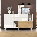 Buffet bas brillant moderne 130x40x70cm meuble de rangement salon en bois avec 2 tiroirs 2 compartiments ...