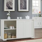 Buffet bas contemporain - bahut vaisselier - laqu blanc brillant - portes coulissantes - 2 etagres ...