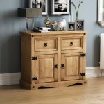 Buffet bas corona 2 portes 2 tiroirs en pin massif finition cire ? table armoire meuble de rangement ...
