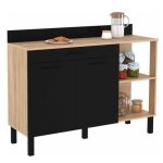 Buffet bas de cuisine - cina - 120 cm - 2 portes - 1 tiroir - bois hêtre et noir Buffet bas de cuisine - cina - 120 cm - 2 portes - 1 tiroir - bois hêtre et noir