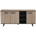 Buffet bas - décor chêne brossé et noir mat - contemporain - wayne - l 1607 cm Buffet bas - décor chêne brossé et noir mat - contemporain - wayne - l 1607 cm