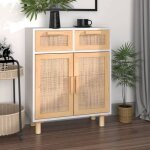 R�duction fr - buffet bas enfilade - commode salon blanc 60x30x75 cm - aspect bois de pin massif et rotin ...