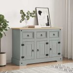 Rduction fr - buffet bas enfilade - commode salon corona gris 112x43x78 cm - aspect bois massif pin ...