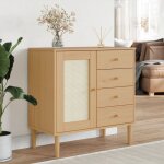 R�duction fr - buffet bas enfilade - commode salon senja aspect rotin marron 80x40x80 cm - aspect bois ...