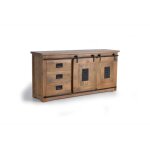 Buffet bas industriel - giner y colomer - bois de manguier - mtal - 2 portes coulissantes - 3 tiroirs ...