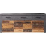 Buffet bas indy 4 portes et 1 tiroir - mlamin bois vieilli et gris mat - l 178 x p 40 x h 77 cm