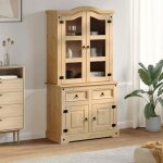 Buffet bas - jili - brun vitrine en verre corona 100x485x179 cm bois massif de pin fr94