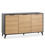 Buffet bas kalma 3 portes en noir / chne, largeur 136 cm