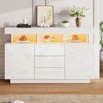 Buffet bas - kodise - kodise - blanc laqu� brillant - 2 portes & 3 tiroirs - �clairage led 16 couleurs ...