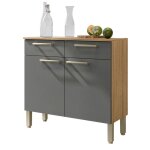 Buffet bas meuble cuisine 2 portes 2 tiroirs chne et gris l 90. 9 h 86 p 36. 3 cm - l 90. 9 x l 36. ...